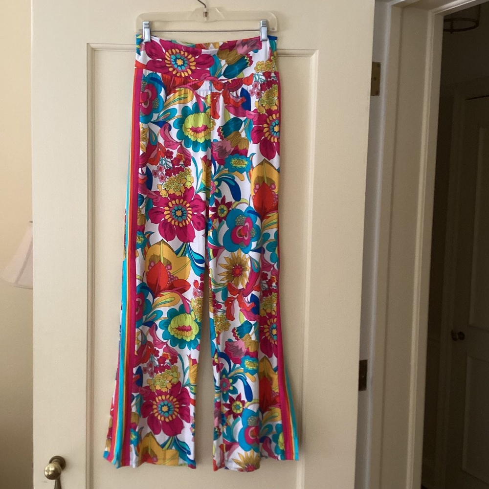 Trina Turk Fontaine Floral Swim Cover Up Pants Side Slits Fold-over Waist - Picture 5 of 15